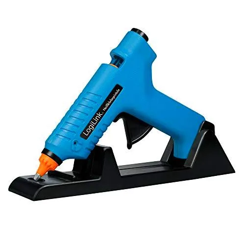 LogiLink WZ0052 – Mini pistola termofusible 80 W ideal para bricolaje (do it yourself) trabajos con soporte de LogiLink