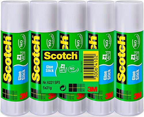 3M Scotch - Paquete de 5 barras de pegamento – Lapices adhesivos sin disolvente – Cinta Scotch de 21 gr