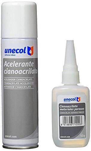 Unecol 7156 Kit accelerante Aerosol + cianoacrilato para materiales porosos (botella)