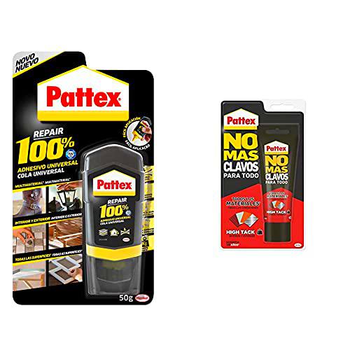 Pattex 100%, pegamento multimaterial transparente + No Mas Clavos Para Todo HighTack Adhesivo de montaje resistente a temperaturas extremas