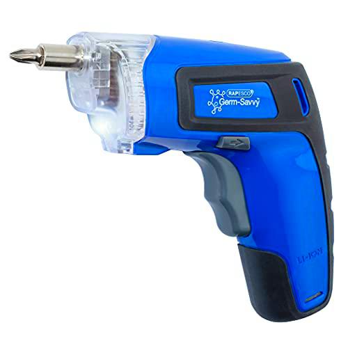 Rapesco 1640 Germ-Savvy Antibacteriano, Destornillador Inalámbrico de 3.6V Azul