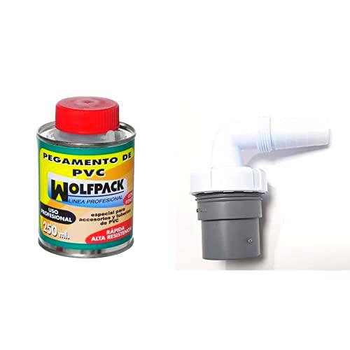 WOLFPACK LINEA PROFESIONAL 14020165 Pegamento Pvc Con Pincel 250 Ml + 4110003 Conexion Macho T-210-M Pvc Toma Lavadora