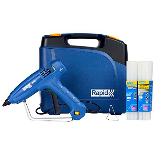 Pistola de cola profesional Rapid EG320 en maletín con barras de cola de 12mm