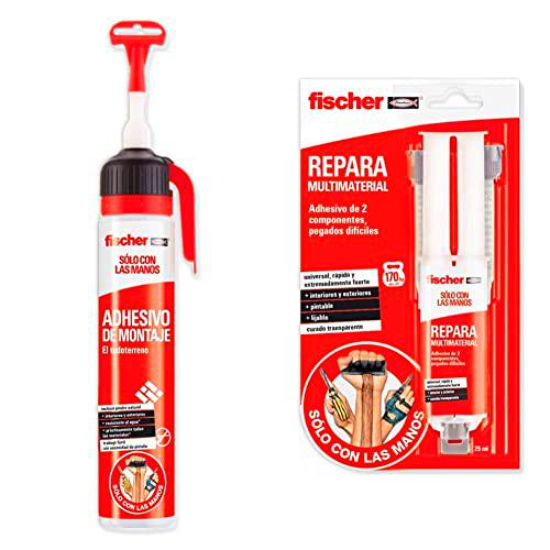 fischer SCLM adhesivo de montaje blanco de alto rendimiento para dherir materiales de construcción pesados de forma profesional + adhesivo bicomponente Repara Multimaterial