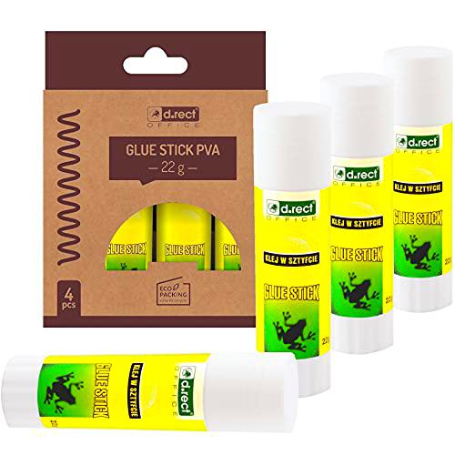 D.RECT - Juego de 4 Barras de Pegamento PVA | Pegamento Fuerte para la Escuela y la Oficina | Envase de Cartón Ecológico | Incoloro