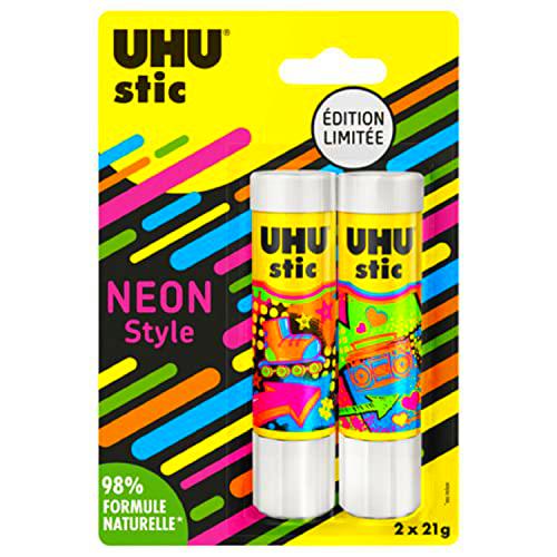 UHU Stic - Palitos de pegamento sin disolventes, edición limitada de neón blanco