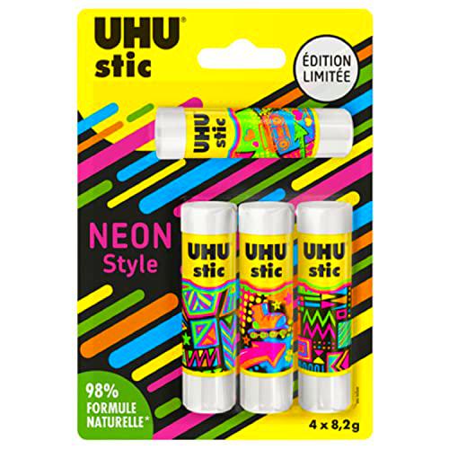 UHU Stic - Palitos de pegamento sin disolventes, edición limitada de neón blanco
