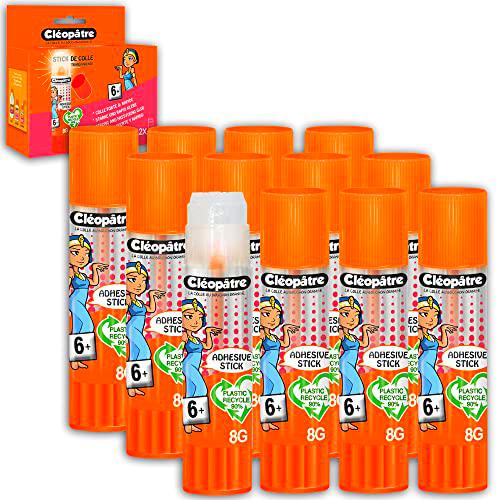 CLEOPATRE - BA8X12- Caja de 12 barras de pegamento transparente reciclado adhesivo en 8 g