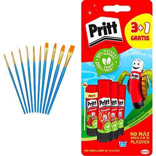 Amazon Basics - Juego de Pinceles para Pintar, 10 tamaños Diferentes &amp; Pritt Barra Adhesiva