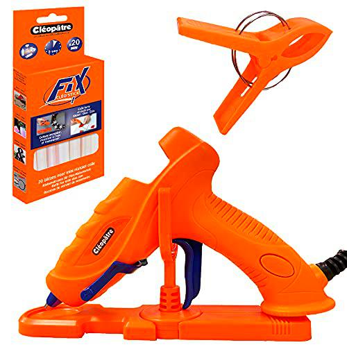 Cléopâtre - Mini pistola Cléo'GUN FIX + pinza de sujeción para facilitar el mantenimiento del pegado + 1 caja de 20 recarga de 7 mm