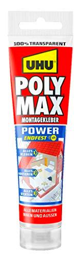 UHU Poly Max Glass Clear Express - Pegamento transparente de montaje y sellador de alta resistencia (115 g)