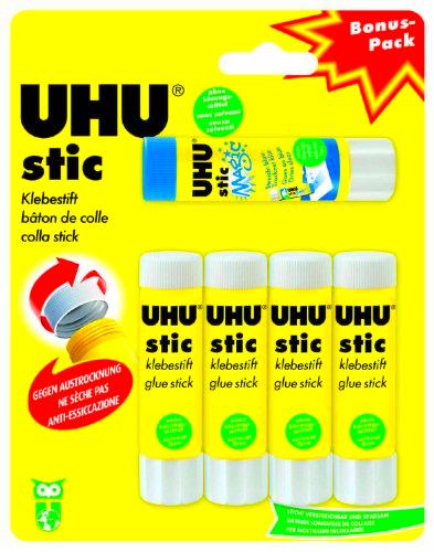 UHU 45275, Barras de pegamento, Amarillo, 4 barras y 1 Magico barra ( 5x8.2 gr)
