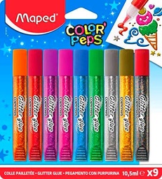 Pack de 9 tubos de pegamento con purpurina Maped 16x18cm. 813010