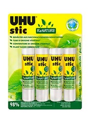 UHU Stic Renature - Pegamento ecológico y sin disolventes en un paquete de materias primas renovables (4 x 21 g)