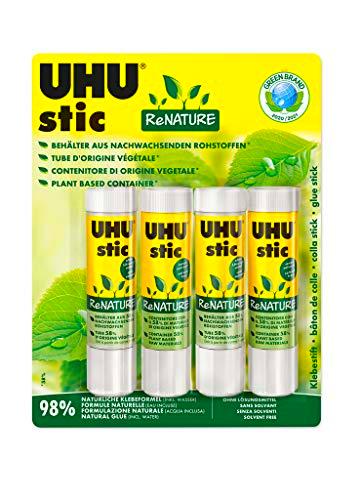 UHU Stic Renature - Pegamento ecológico y sin disolventes en un paquete de materias primas renovables (4 x 21 g)