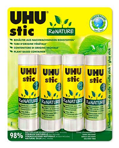 UHU Stic Renature - Pegamento ecológico y sin disolventes en un paquete de materias primas renovables (4 x 40 g)