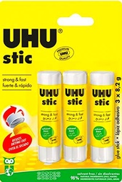 UHU Stic - Barra de cola, pack de 3 (3 x 8.2 g), modelos surtidos