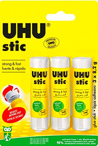 UHU Stic - Barra de cola, pack de 3 (3 x 8.2 g), modelos surtidos
