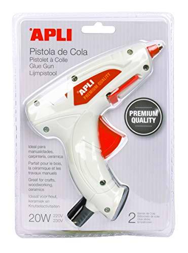 APLI 16668 - Pistola de cola PREMIUM termofusible Hot Melt 20W con 2 barras de cola