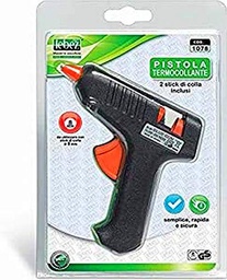 Lebez 8007509028070 - Pistola de calor termoadhesivo versión Mini-2 barras de pegamento incluidas, multicolor